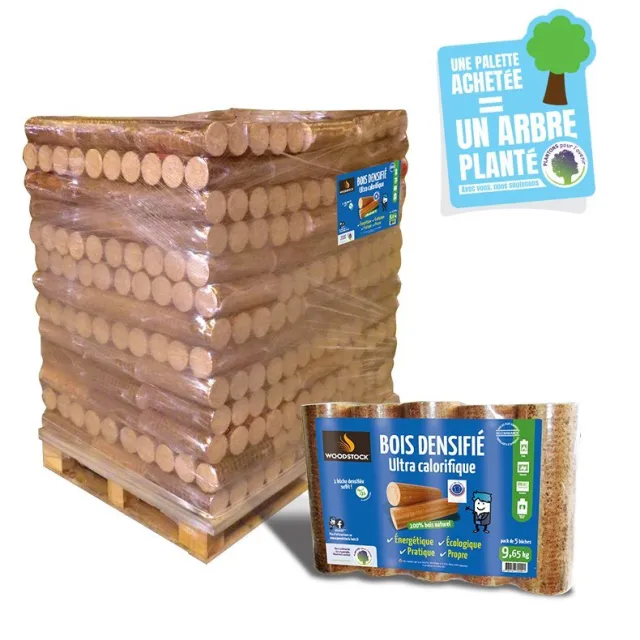 Leños térmicos Woodstock – Palet de 104 bolsas de 5 leños