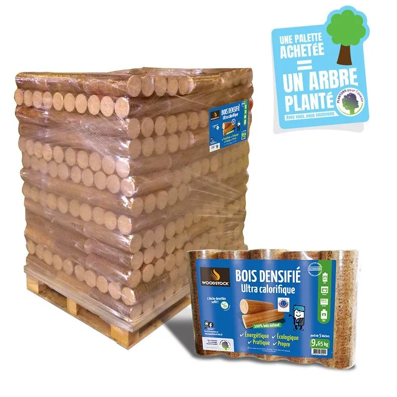 Leños térmicos Woodstock – Palet de 104 bolsas de 5 leños