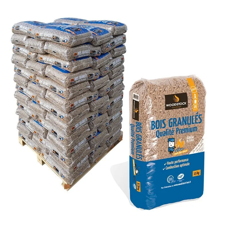 Pellets Woodstock Premium DINplus – Palet de 66 sacos de 15 kg (990 kg)
